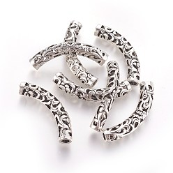 Antik Silber Farbe Legierung geschwungene Rohr Perlen Hohl die Korne, gebogene Rohrnudelperlen, Antik Silber Farbe, 43x6 mm, Bohrung: 3.5 mm