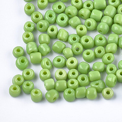 Light Green Glass Seed Beads, Opaque Colours, Round, Light Green, 5~6x3~5mm, Hole: 1.2~2mm, about 2500pcs/bag