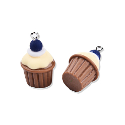 Prussian Blue Opaque Resin Pendants, Imitation Food, with Platinum Plated Iron Loop, Cake, Prussian Blue, 27.5x16~17x16~17mm, Hole: 2mm