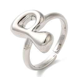 Letter P Латунное открытое кольцо-манжета для женщин с инициалами, без кадмия, без никеля и без свинца, Письмо P, 16.5x10.5 мм, регулируемый