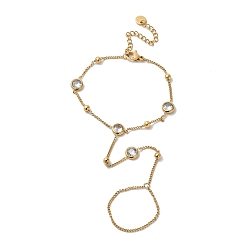 Настоящее золото 18K Браслеты из нержавеющей стали и круглого стекла для женщин, реальный 18 k позолоченный, 7-5/8 дюйм (19.4 см)