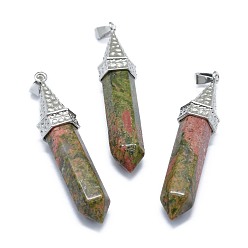 Unakite Natural Unakite Pointed Pendants, with Alloy Findings, Bullet, Platinum, 61x14.5x12.5mm, Hole: 3.5x
7.5mm