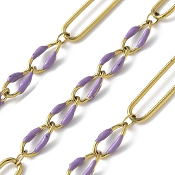 Средний Фиолетовый 304 цепи Figaro из нержавеющей стали с эмалью, пайки, с катушкой, ионное покрытие (ip), реальный 18 k позолоченный, средне фиолетовый, 20x5x1 мм