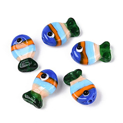 (52) Непрозрачная лаванда Бусы лэмпворк ручной работы, рыба, разноцветные, 19~20.5x12~13x9~11 мм, отверстие : 1~1.6 мм, около 15 шт / нитка, 11.61 дюйм (29.5 см)