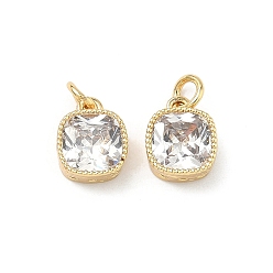 Прозрачный Латунные микро проложить кубического циркония подвески, квадратные амулеты, без свинца и без кадмия, стойки покрытие, долговечный, реальный 18 k позолоченный, прозрачные, 9x7x3.5 мм, Перейти кольцо: 4x0.8 мм, внутренний диаметр: 2.5 мм