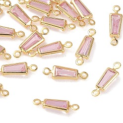 Pink SHEGRACE Brass Pave Cubic Zirconia Trapezoid Connector Charms, Cadmium Free & Nickel Free & Lead Free, Long-Lasting Plated, Real 18K Gold Plated, Pink, 12x4x2mm, Hole: 1mm