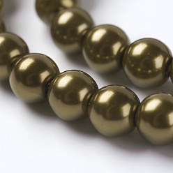Olive Drab Eco-Friendly Dyed Glass Pearl Round Beads Strands, Grade A, Cotton Cord Threaded, Olive Drab, 6mm, Hole: 0.7~1.1mm, about 72pcs/strand, 15 inch