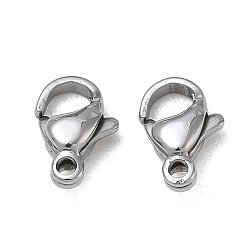Couleur Acier Inoxydable 304 inox homard fermoirs pince, couleur inox, 10x6x3.5mm, Trou: 1.3mm, environ 77 pcs / sachet 