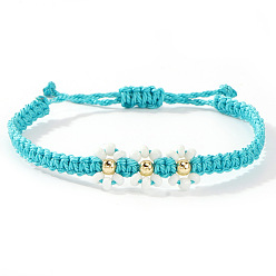Голубой Браслеты ручной работы из плетеных цветов, украшенные стеклянными бусинами в виде ромашек., регулируемые браслеты шнур, голубой, 11.02 дюйм (28 см)