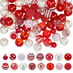 (52) Непрозрачная лаванда Наборы для самостоятельного изготовления круглых рождественских бусин и фурнитуры, В комплект входят 4шт. железные колокольчики-подвески, 96шт. акриловые и АБС-пластиковые бусины, имитирующие жемчуг и смолу, разноцветные, 17.5~20 мм, отверстие : 1.5~3 мм