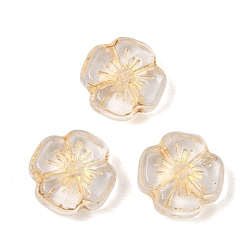 Clear Baking Paint and Golden Metal Enlaced Glass Beads, Flower, Clear, 12x12x4mm, Hole: 1.2mm