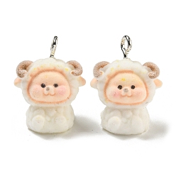 Овца Флокированные акриловые подвески, с железной фурнитурой, белые, платина, овца, 22.5x18.5x15 мм, отверстие : 2.5 мм