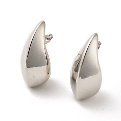 Platinum Teardrop Rack Plating Brass Stud Earrings, Cadmium Free & Lead Free, Platinum, 33x16mm