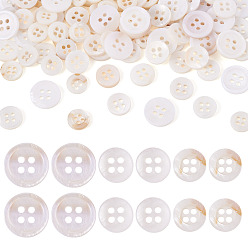 Морская Ракушка 105 шт. 3 стили натуральные 4 пуговицы из ракушек пресноводного происхождения, 4-луночное, плоско-круглые, цвет морской раковины, 9~12.5x2 мм, отверстие : 1.5 мм, 35 шт / стиль