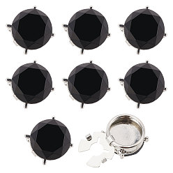 Jet 8Pcs Brass Rhinestone Cufflinks, Flat Round, Platinum, Jet, 19.5x10mm, Hole: 5mm