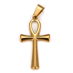 Золотой 304 подвески из нержавеющей стали, для изготовления ювелирных изделий, Анк крест, золотые, 30x16x2 мм, отверстие : 4.5x7 мм