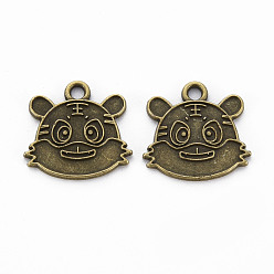 Античная Бронза Сплавочные сеттинги для кулона, тибетский стиль, без кадмия и без свинца, тигр, античная бронза, 17x18x1.5 мм, отверстие : 2 мм