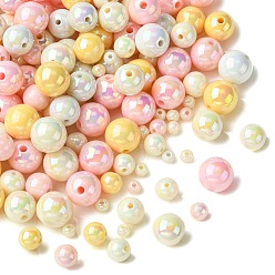 Gemischte Farbe 250g UV-beschichtete, schillernde, undurchsichtige Acrylperlen in Regenbogenfarben, Nachahmung Gelee, gemischte Größen, Runde, Gemischte Farbe, 6~16 mm, Bohrung: 1.8~3 mm, ca. 320 Stk. / 250 g