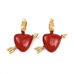 Настоящее золото 18K Латунь раз по сравнению с застежками, с эмалью, сердце, реальный 18 k позолоченный, 23x22x8 мм, отверстие : 5.5x5 мм