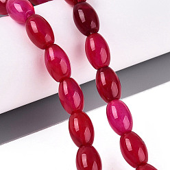 Cerise Natural Agate Beads Strands, Dyed, Rice, Cerise, 11.5~12.5x7.5~8.5mm, Hole: 1~1.2mm, about 31~33pcs/strand, 14.57~15.35 inch(37~39cm)