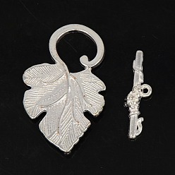 Серебро Застежка тоггл из сплава, без кадмия и без свинца, лист, серебряные, Тоггл : 36x22x4.5 мм, отверстие : 1.5 мм, бар: 24x7x4.5 mm