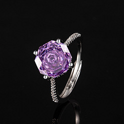 Средний Фиолетовый Регулируемые манжеты из латуни с кубическим цирконием, восьмиугольник, платина, средне фиолетовый, внутренний диаметр: 15~20 мм