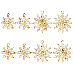 Настоящее золото 18K 8 шт 2 стили латунные подвески из микропаве с фианитом, цветок, реальный 18 k позолоченный, 15~21x14~17x4~5.5 мм, отверстие : 1~1.6 мм, 4 шт / стиль
