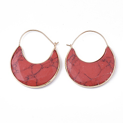 Синтетическая Бирюза Серьги-кольца с подвесками в виде полумесяца и синтетической бирюзой, с латунной фурнитурой , граненые, 44~51x36.5x4~6 мм , штифт: 1 мм