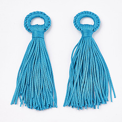 Темно-Голубой Полиэстер кисточка большие подвесные украшения, глубокое синее небо, 98~110x24~26x10~15 мм, отверстие : 14 мм