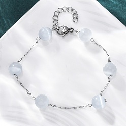 Белый Дым 304 трос из нержавеющей стали цепи браслеты, браслеты из кошачьего глаза для женщин, серый, 7-1/4 дюйм (18.3 см)