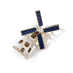 Полуночно-синий Брошь из цинкового сплава, эмалевая булавка ветряная мельница со стразами, темно-синий, 43x33 мм