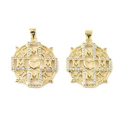 Cross Латунные микро проложить кубического циркония подвески, материнские темы, долговечный, без кадмия и без свинца, стойки покрытие, реальный 18 k позолоченный, крестик, 27x24x3.5 мм, отверстие : 3.8x3.3 мм