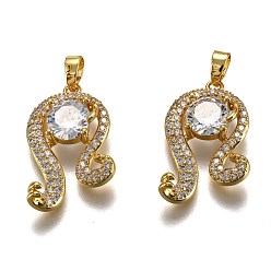 Лео Латунные прозрачные кубические циркониевые подвески в виде созвездий, долговечный, реальный 18 k позолоченный, Лев, 17x24x4 мм, отверстие : 4.5 мм