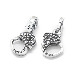 Antique Silver Thailand 925 Sterling Silver Lobster Claw Clasps, Heart, Antique Silver, 24x12x8mm, Hole: 6mm and 5mm