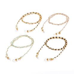 Mixed Stone Eyeglasses Chains, Neck Strap for Eyeglasses, with Faceted Round Natural Gemstone Beads, Brass Lobster Claw Clasps and Rubber Loop Ends, Golden, 28.1 inch(71.5cm)