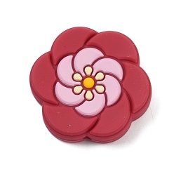 Темно-Красный Силиконовые бусины, фокусные бусы, цветок, темно-красный, 27.5x29.5x9 мм, отверстие : 2 мм