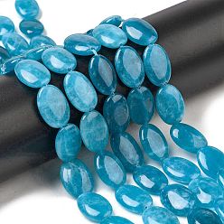 Темно-Голубой Натуральные окрашенные малайзийские нефритовые бусины, плоская овальная форма, глубокое синее небо, 18~18.5x12~13x4.5~5 мм, отверстие : 1 мм, около 22 шт / нитка, 15.75'' (40 см)