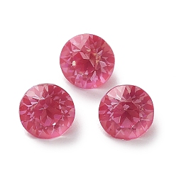 Fuchsia Glass Rhinestone Cabochons, Point Back & Back Plated, Faceted, Round, Fuchsia, 6.2x5mm