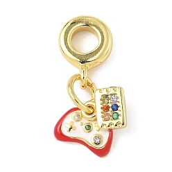 Красный Латунные эмалированные европейские подвески с подвесками, игровой контроллер с цветным кубическим цирконием, золотые, стойки покрытие, долговечный, без кадмия и без свинца, красные, 24 мм, отверстие : 4.5 мм