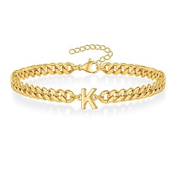Letter K Письмо 304 браслеты из нержавеющей стали, браслеты-цепочки для мужчин, золотые, Письмо K, 7-7/8 дюйм (20 см)