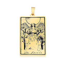 Golden 201 Stainless Steel Pendants, Laser Engraved Pattern, Tarot Card Pendants, Golden, The Lovers VI, 40x24x1mm, Hole: 8x4mm