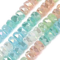 (52) Непрозрачная лаванда Гальванизируйте прозрачное стекло бисер нитей, рондель, с покрытием AB цвета, граненые, разноцветные, 8x5 мм, отверстие : 1.2 мм, около 60 шт / нитка, 14.61'' (37.1 см)