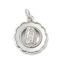 Платина Подвески из латуни с натуральными белыми ракушками, религия дева мария прелести, долговечный, без свинца и без кадмия, стойки покрытие, платина, 15.5x13x3 мм, отверстие : 3.5 мм