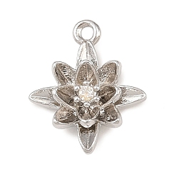 Платина Латунные микропаве прозрачные кубические циркониевые подвески, цветок, долговечный, без кадмия и без свинца, стойки покрытие, платина, 12.5x10.5x3 мм, отверстие : 1.1 мм