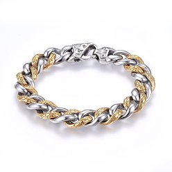 Golden & Stainless Steel Color 304 Stainless Steel Bracelets, with Lobster Claw Clasps, Golden & Stainless Steel Color, 8-5/8 inch(22cm), 13x6mm