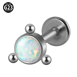 Плоский Круглый G23 титановые безрезьбовые лабреты, с имитацией опал, цвет нержавеющей стали, плоско-круглые, 6 мм, штифты : 1.2 мм