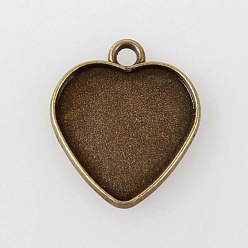 Античная Бронза Винтажный тибетский стиль сплава сердце подвеска кабошон настройки, чашки безель с краями, без кадмия, без никеля и без свинца, античная бронза, Сердце лоток: 20x19 мм, 25x22x2 мм, отверстие: 3 мм, около 434 шт / кг