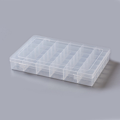 Claro Contenedores de perlas de plástico, caja divisoria ajustable, 36 compartimentos, Rectángulo, Claro, 27.5x19x4.5 cm, compartimentos: 4.6x3 cm, 36 compartimentos / caja
