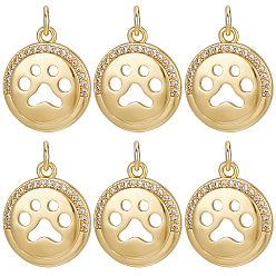 Прозрачный 10 кулоны из латуни с микрочастицами и кубическим цирконием., реальный 18 k позолоченный, с целью перехода в кольце, плоские круглые с подвесками в виде лап, прозрачные, 18.5x15.5x5 мм, Перейти кольцо: 5x0.8 мм, внутренний диаметр: 3.2 мм