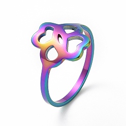 Rainbow Color Ионное покрытие (ip) 201 кольцо из полого цветка из нержавеющей стали для женщин, Радуга цветов, размер США 6 1/2 (16.9 мм)